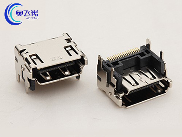 HDMI A型19P母座 90度板上垫高四脚插板 单排针贴片