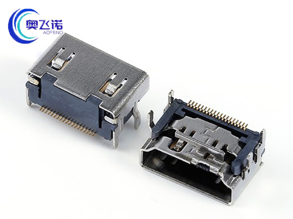 HDMI A型19P母座 短体板上四脚插板 单排针贴片