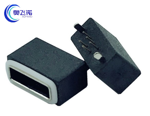 MICRO USB 5P防水母座 180度直立式插板 立插防水母座 带防水圈